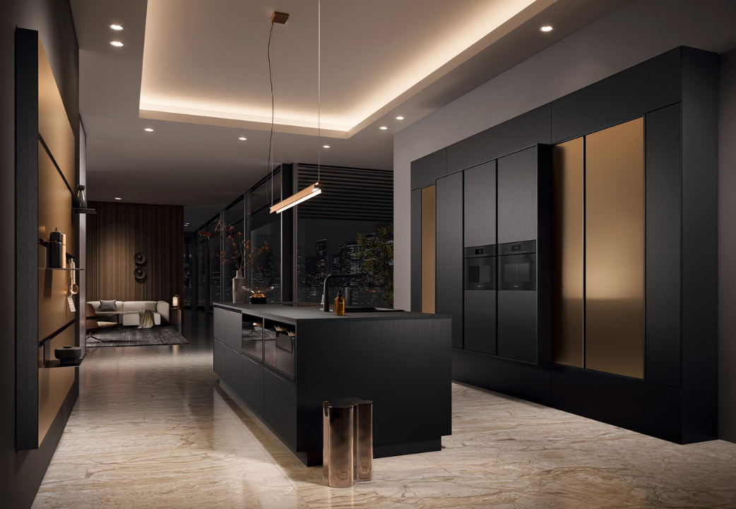 Küchen-Insel mit warmen Holztönen